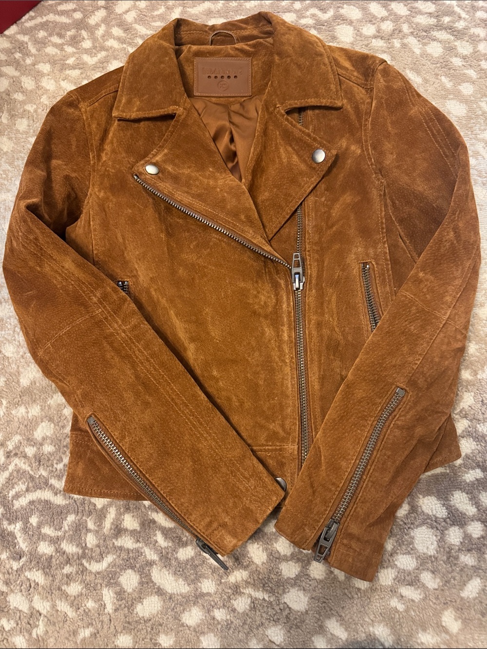 BlankNYC Suede Moto Jacket in Camel Brown